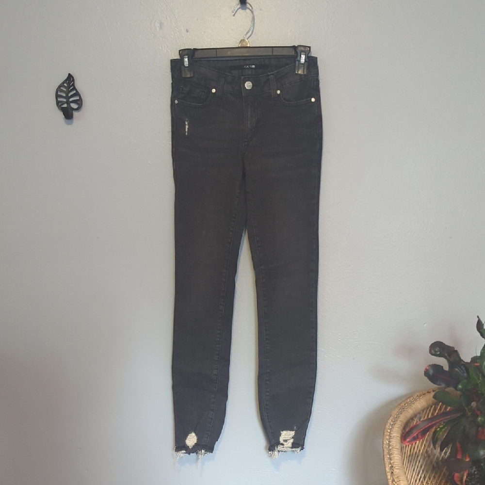 Joe's Jeans Distressed Ankle Skinny Jeans In Black Dark Denim Size 14